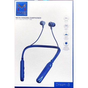 MORBI bluetooth wireless neckband neck hanging earphone with up to 58hours music time, megnetic design and wireless range 10 mtrs Dream-3