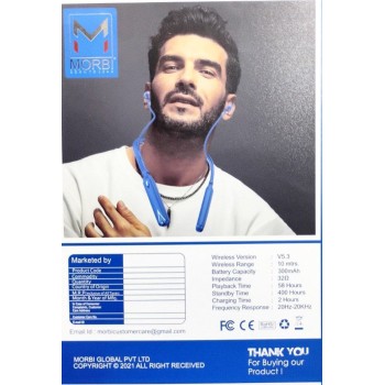 MORBI bluetooth wireless neckband neck hanging earphone with up to 58hours music time, megnetic design and wireless range 10 mtrs Dream-3